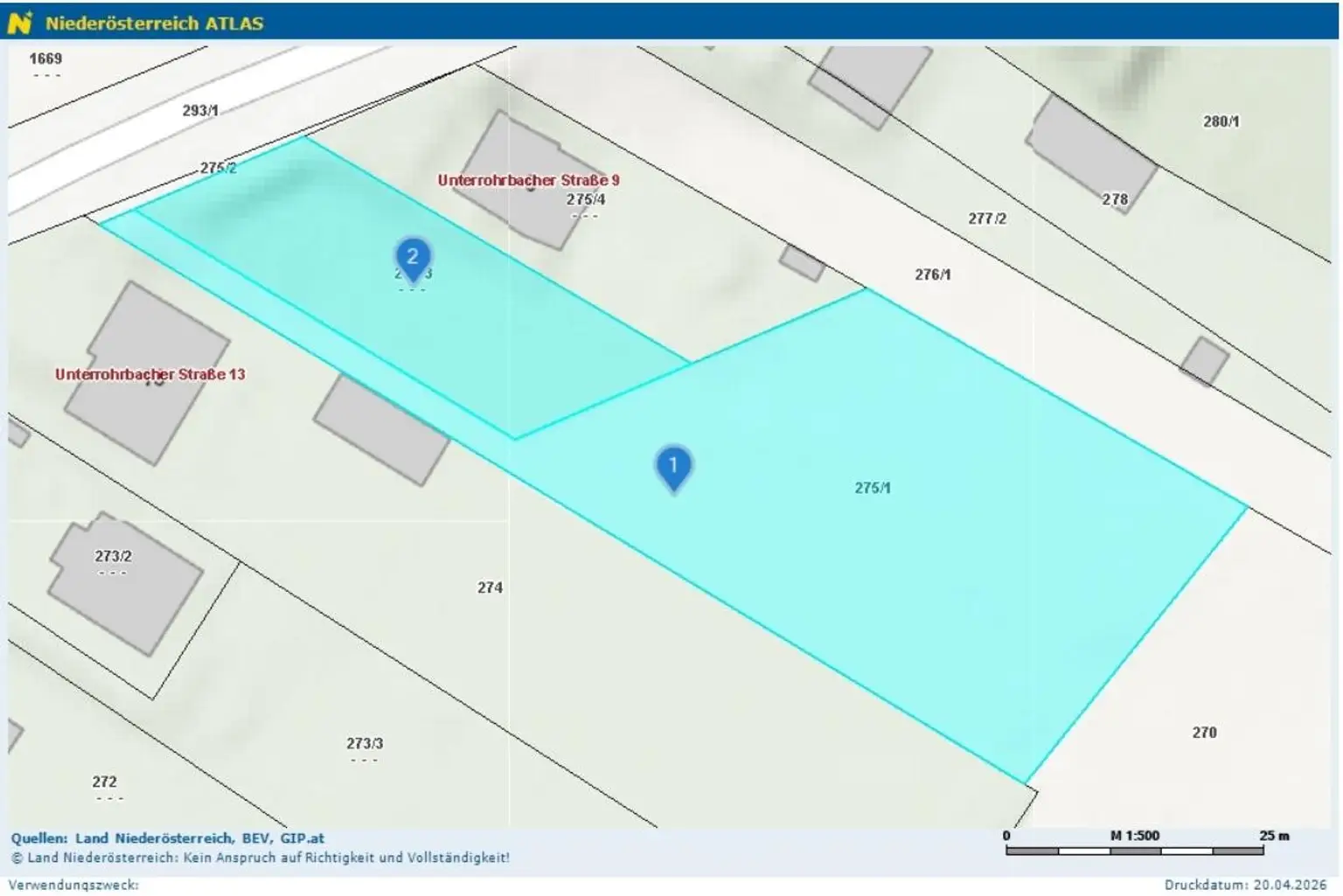 Auszug NÖ Atlas Baugrund 2105 Oberrohrbach
