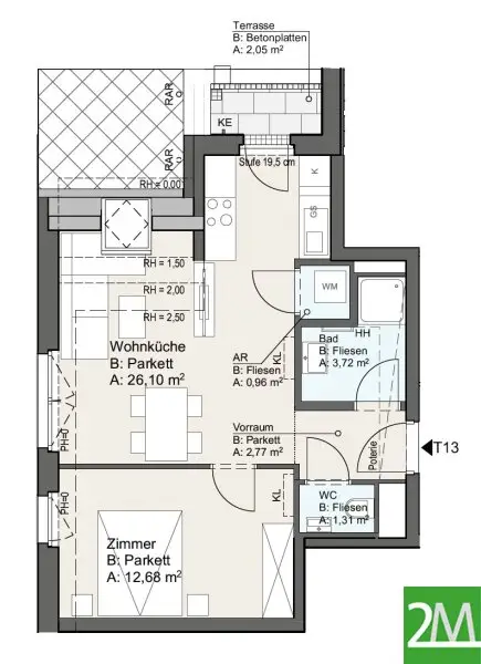 2-Zimmer-Dachgeschoßwohnung in Ruhelage
