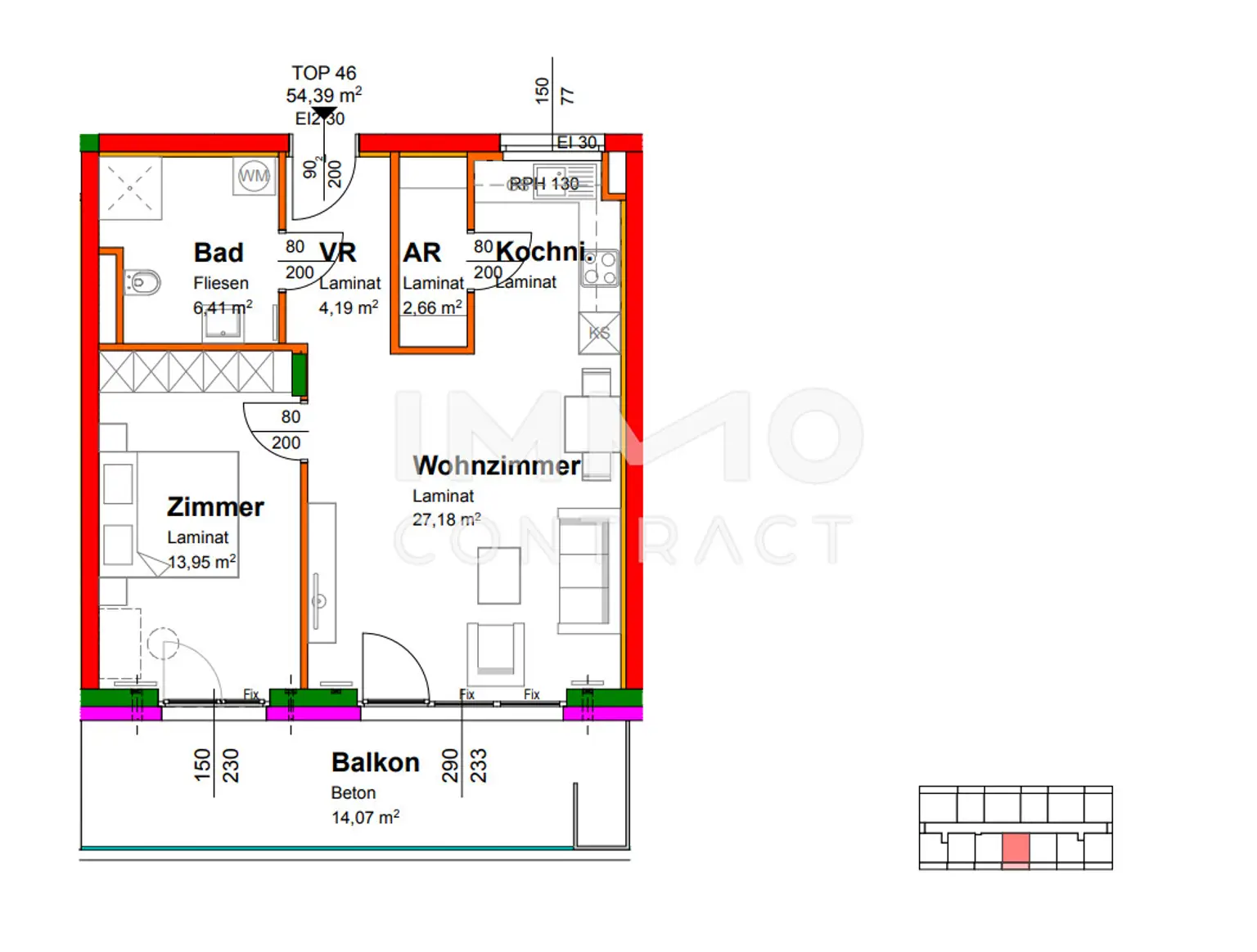 54,19qm 2ZI- Balkon-Wohnung