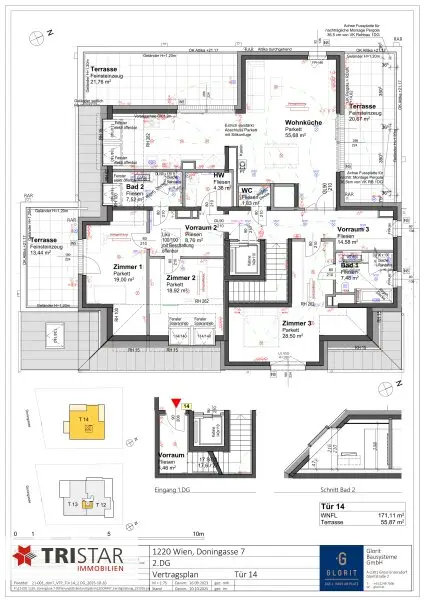 Luxuriöses Dachgeschoß in 1220 Wien: Erstbezug mit 3 Terrassen und modernster Ausstattung!