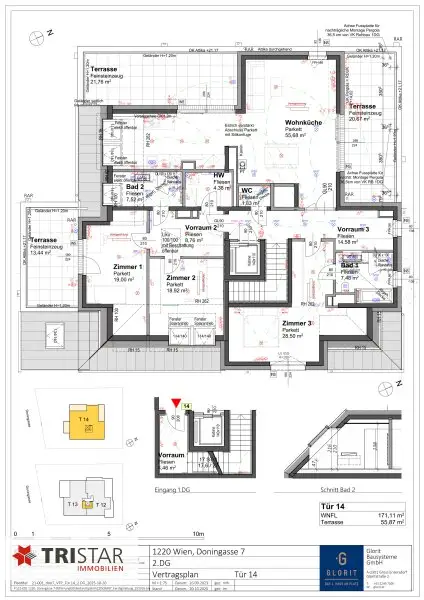 Luxuriöses Dachgeschoß in 1220 Wien: Erstbezug mit 3 Terrassen und modernster Ausstattung!