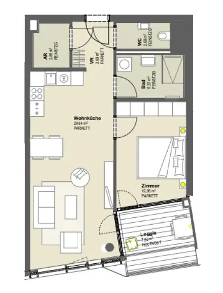 UNBEFRISTETE 2 Zimmer im 12en Stockwerk mit Loggia und vielen Extras im Haus beim Belvedere!