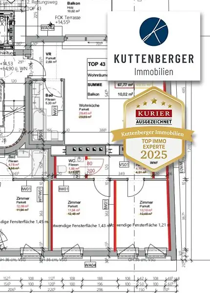 *Superprojekt: "Über den Baumwipfeln" Top 43  Erstklassige 3-Zimmer Wohnung mit Blick auf die Kastanienbäume + Balkon