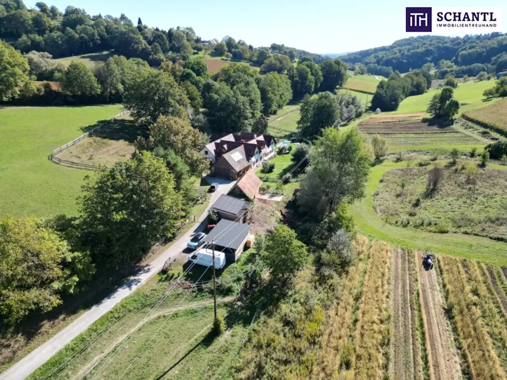 SENSATIONELLES JUWEL! Exklusiver Vierkanthof im Thermenland Steiermark – Wohnen, Reiten & Leben mit Pool und Natur!