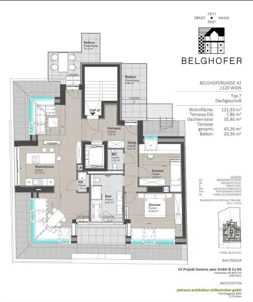 BELGHOFERHAUS 42 - Exklusive 3-Zimmer Penthousewohnung mit direktem Liftzugang und Klimageräten sowie eigener Dachterrasse