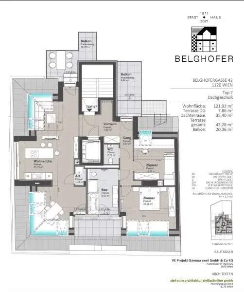 BELGHOFERHAUS 42 - Exklusive 3-Zimmer Penthousewohnung mit direktem Liftzugang und Klimageräten sowie eigener Dachterrasse