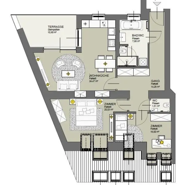 URANIA: 3 Zimmer mit hofseitiger Terrasse in Ruhelage: Luxus pur in Citynähe
