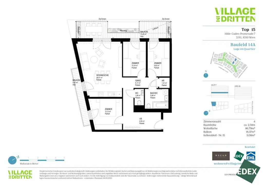 VILLAGE IM DRITTEN | BAUFELD 14A | MODERNE 4-ZIMMER WOHNUNG MIT BALKON
