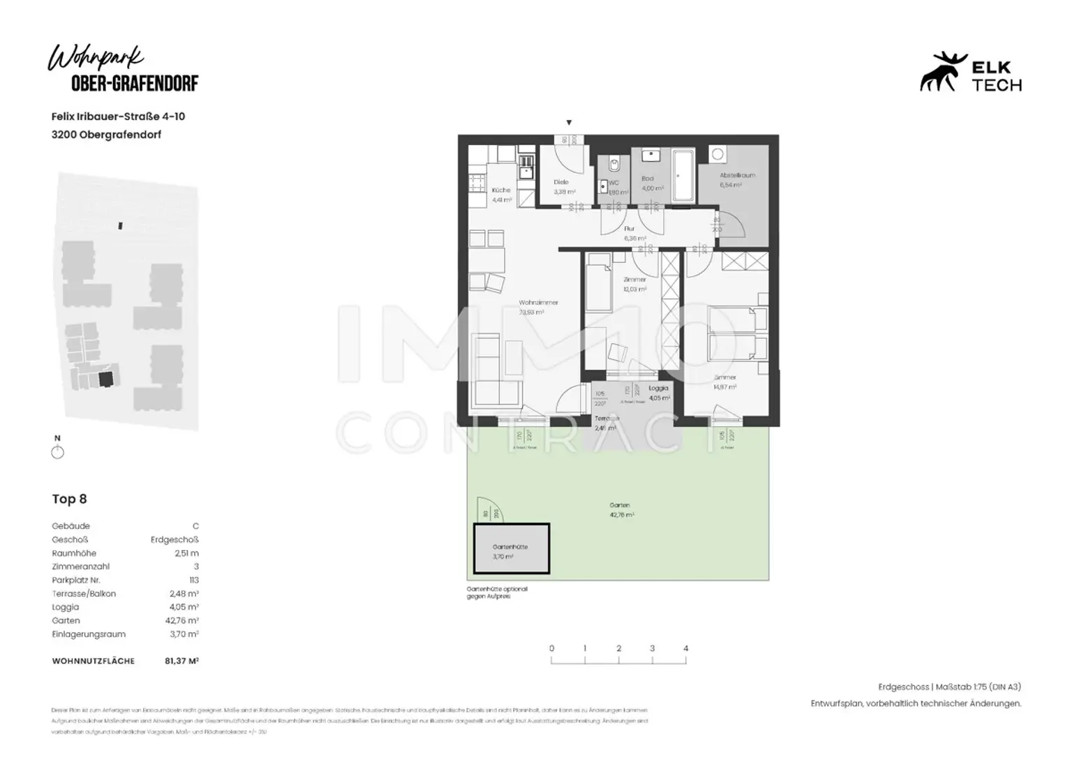 3ZI- 81,73qm - Süd-Garten- Vorsorgewohnung, Anlage in ökolog. NEUBAU