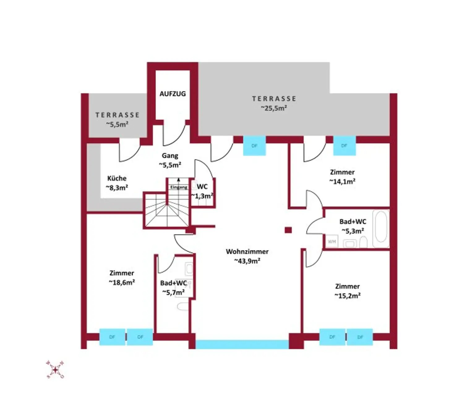 Erstbezug & in Fertigstellung: Exklusive Penthouse DG - Wohnung inkl. Weitsicht, keinen direkten Gegenüber, Luftwärmepumpe inkl. Kühlung!