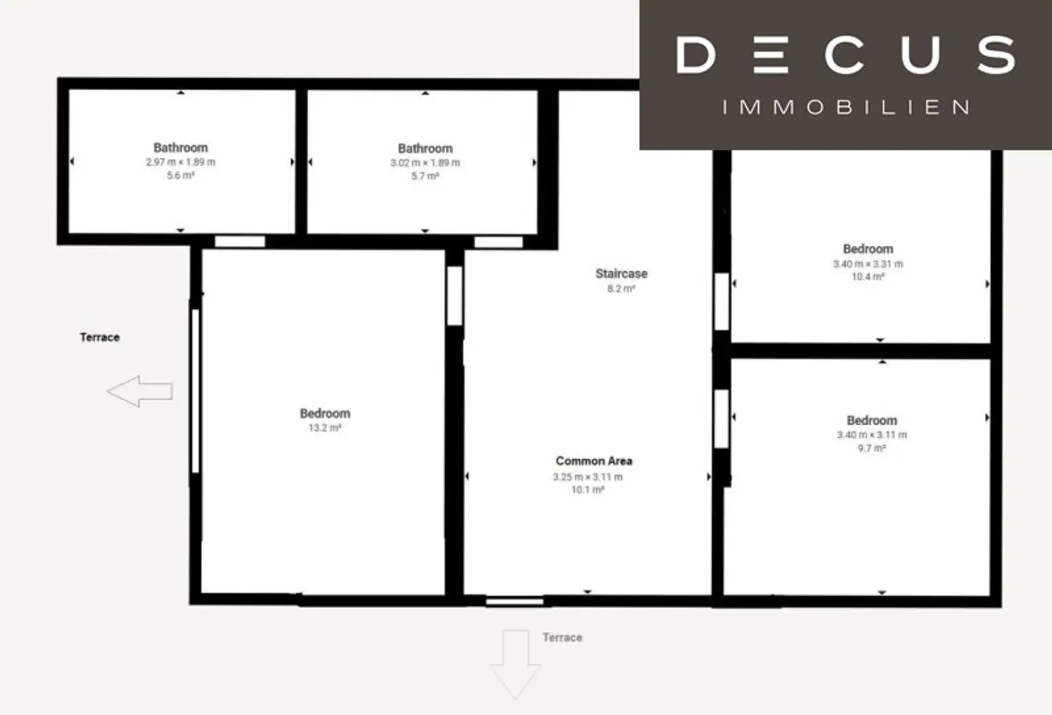 1. Etage - Schlafzimmer, Bäder, Terrassen