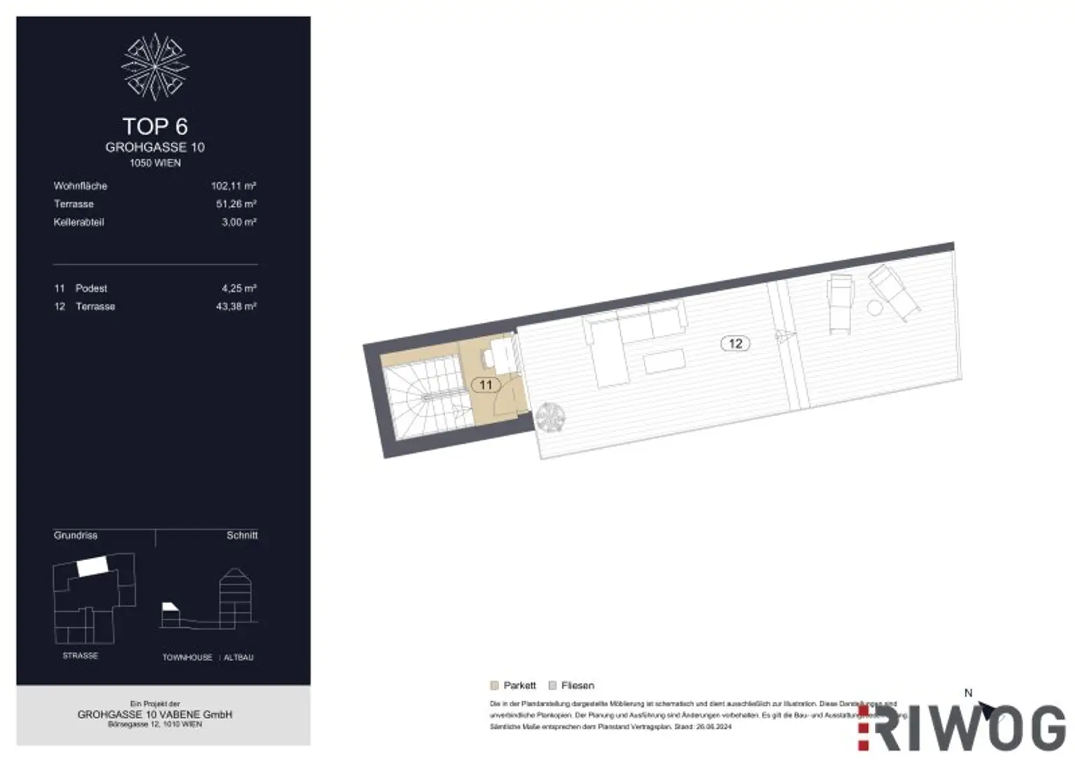 GROHGASSE 10 | südseitige 3-Zimmer Maisonette-Wohnung mit herausragender Dachterrasse | Fernwärme | Bodenkühlung | Klimaanlage