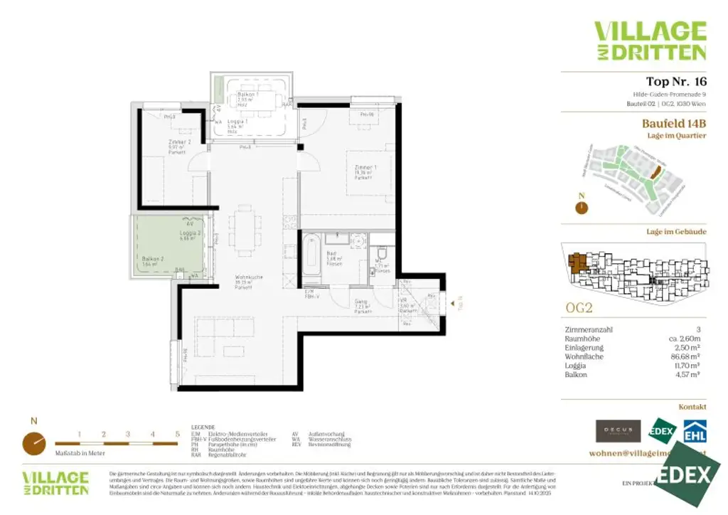 VILLAGE IM DRITTEN | MODERNE 3-ZIMMER WOHNUNG MIT BALKON & LOGGIA