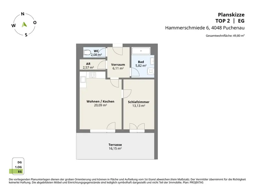 Perfekt aufgeteilte 2-Zimmer Wohnung mit großem Balkon in Puchenau!