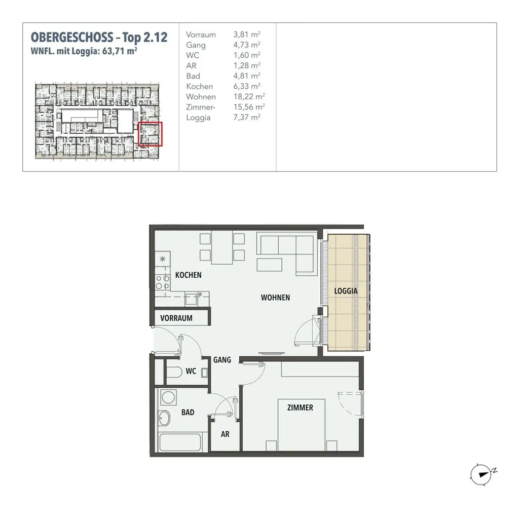 EDI N° 7 - Erstbezug- 2 Zimmer - Wohnung mit Loggia