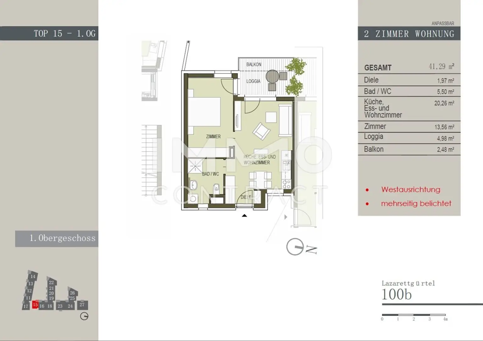 Zentrale, geförderte 2 Zimmer Wohnung mit Balkon - Lazarettgürtel 100b - Top 15