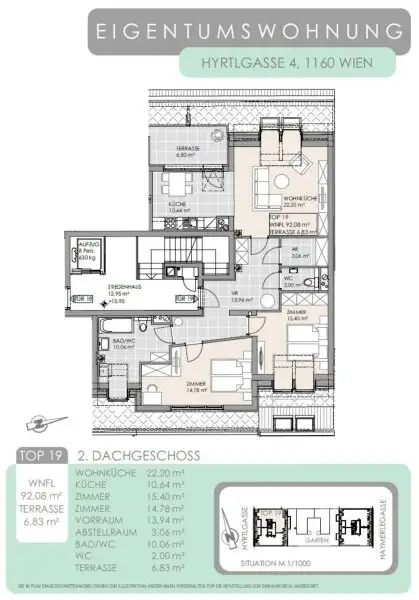Dachterrassentraum: 3 Zimmer Dachgeschoss-Wohnung: 92m² mit Terrasse  zu kaufen!!