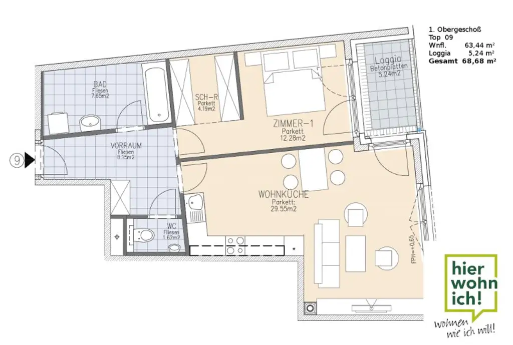 Großzügige 2-Zimmer-Wohnung mit Südloggia in Liesing
