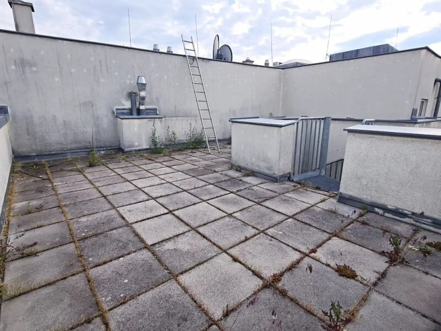 TERRASSENHIT, 61 m2 Dachgeschoß mit 48 m2 Terrasse, Wohnküche, 1 Zimmer, Wannenbad, Parketten, Fernblick, Holbeingasse