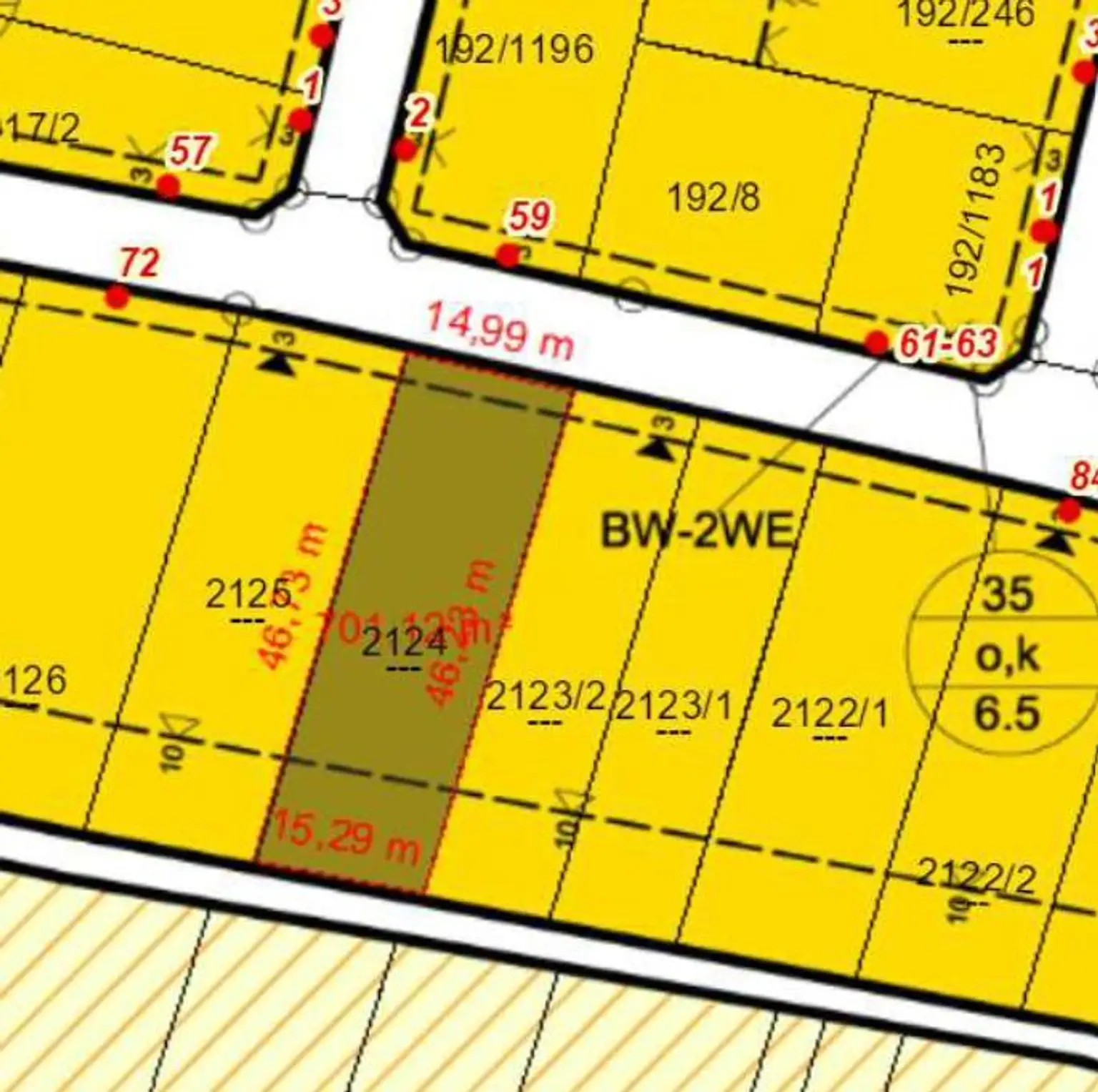 Grundstück  Breite ca. 15 Meter Länge ca. 47 Meter