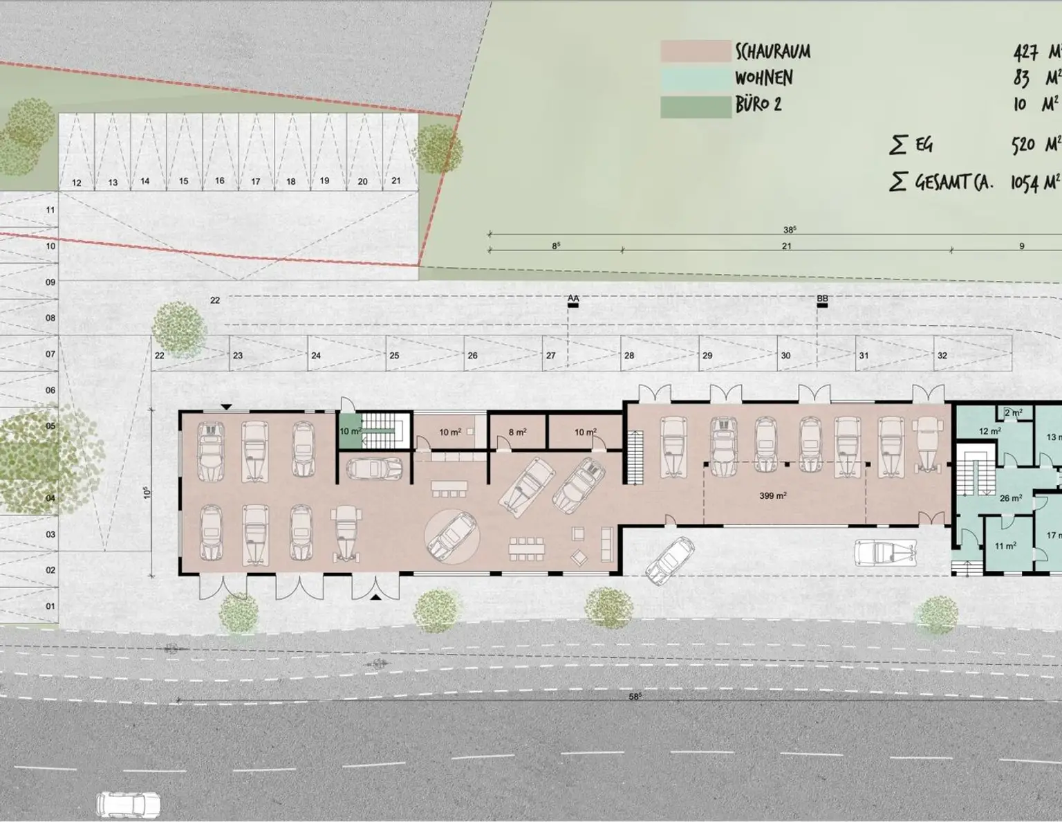 Gewerbebaugrund mit Altbestand und Bebauungsplanstudie in Eugendorf