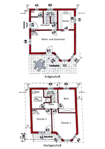 Grundriss Skizze Erdgeschoß und Obergeschoß