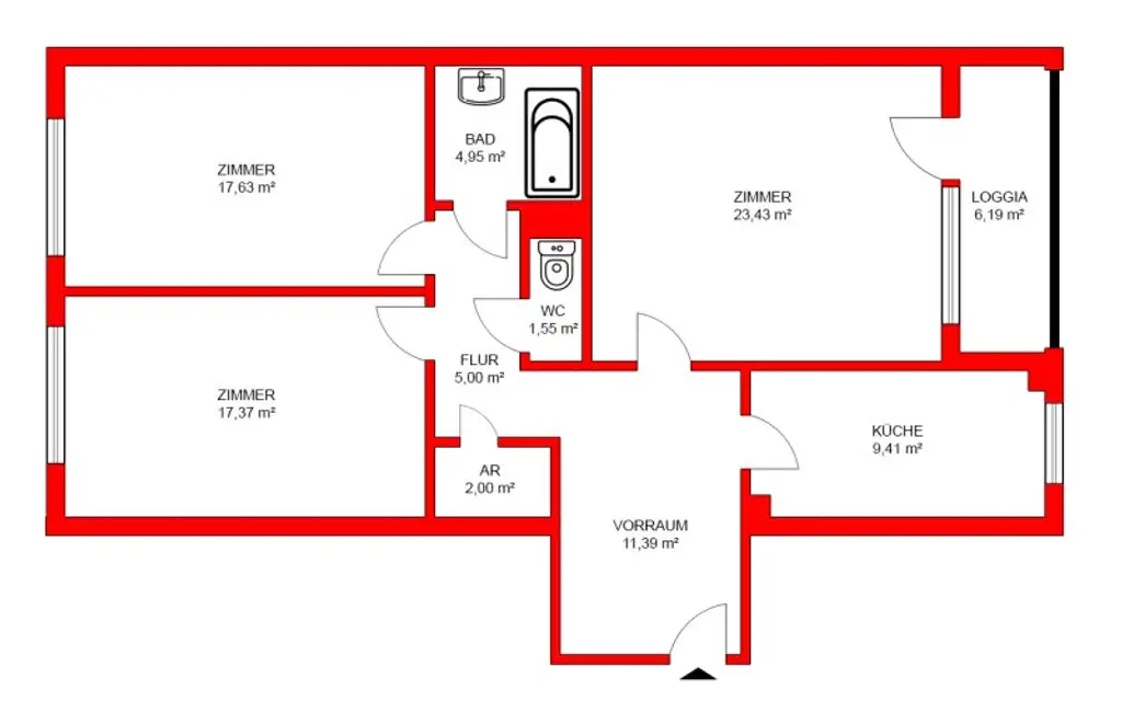 UNGLAUBLICHES PREIS-LEISTUNGSVERHÄLTNIS FÜR EINE DREIZIMMERWOHNUNG MIT LOGGIA IN GRÜNRUHELAGE!