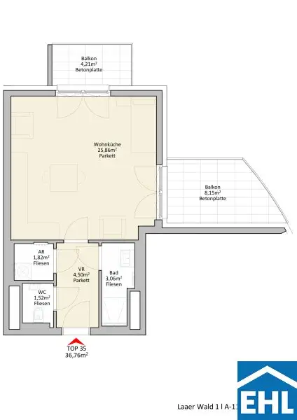 Geräumige 1 Zimmer Wohnung nahe dem Laaer Wald!