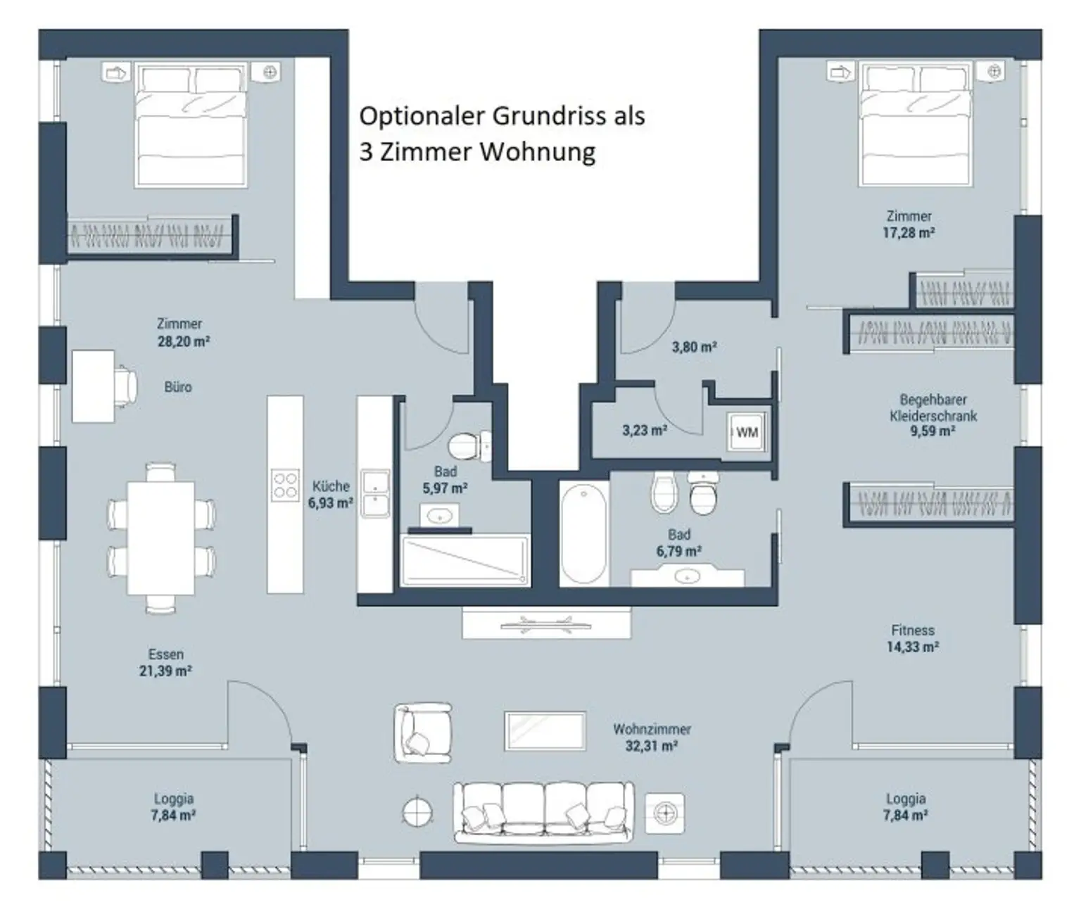 3-Zimmer-optional