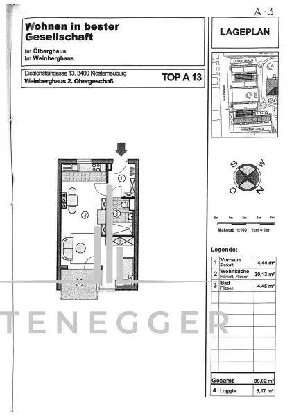Klosterneuburg 1-Zimmer-Wohnung mit Loggia und Garagenplatz