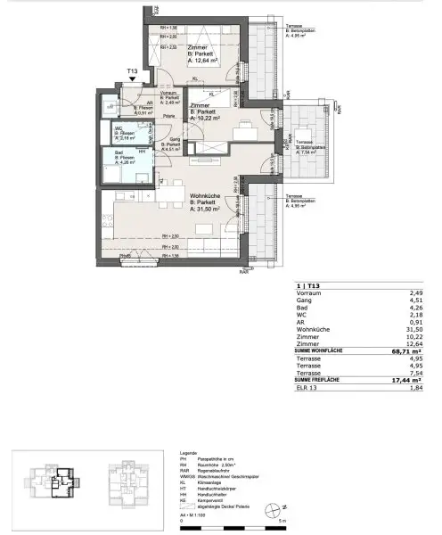 Anlage/Vorsorgewohnung: Klimaaktiv-zertifiziert, ca. 69 m2, 3 Terrassen, niedrige Betriebskosten, hauseigene Tiefgarage!