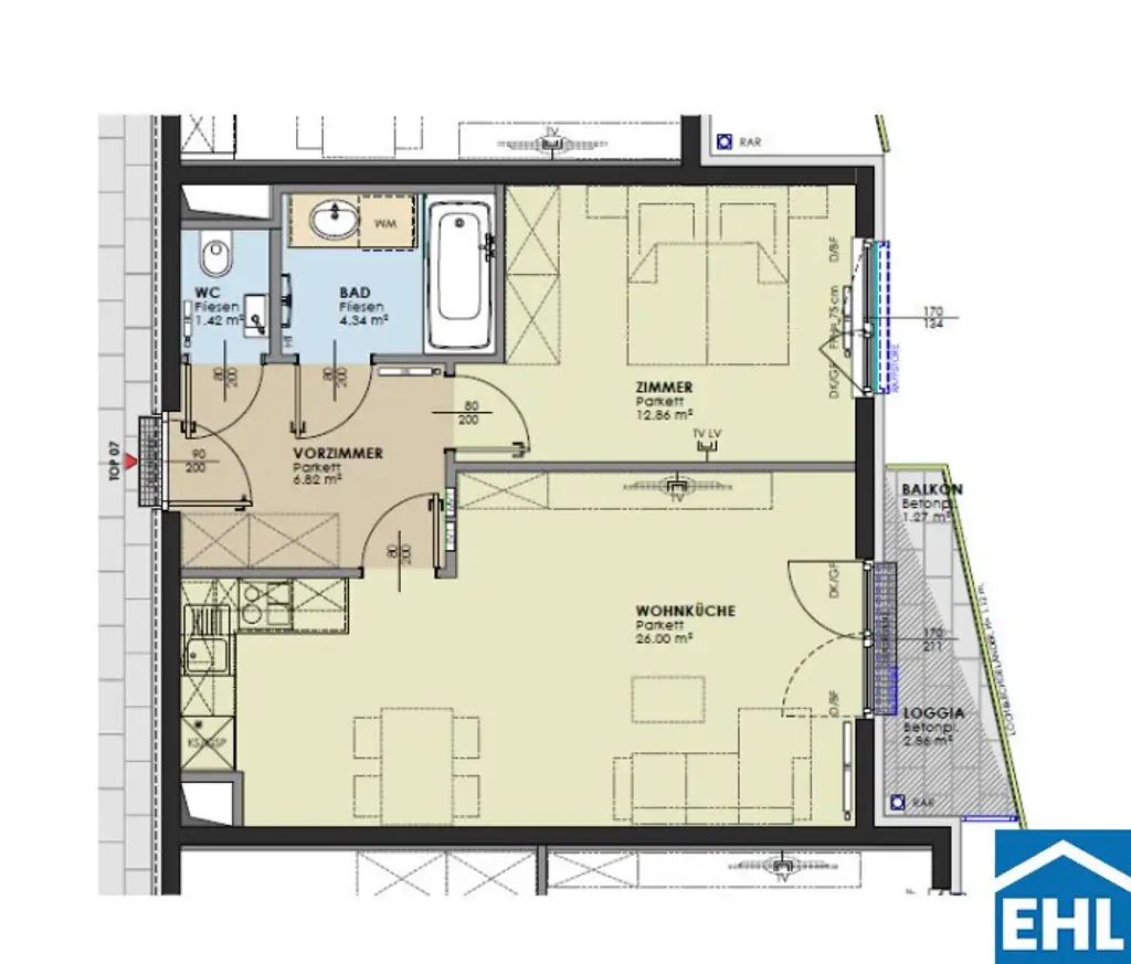 Schöne 2 Zimmer Wohnung mit Loggia in zentraler Lage