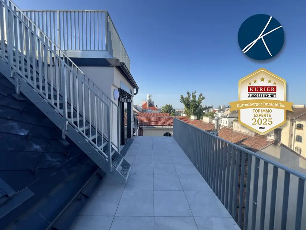 *Superprojekt: ''Über den Baumwipfeln" TOP 53 MIT BALKON + SUPER-PANORAMA-DACHTERRASSE & WIEN-BLICK