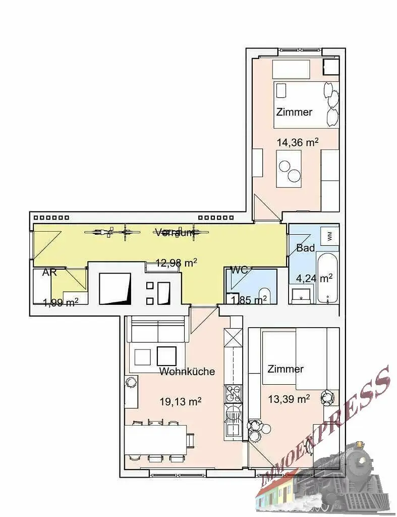 3-Zimmer-Wohnung in zentraler Lage – ideal für  WG   70 m² | 2. Stock  mit Lift