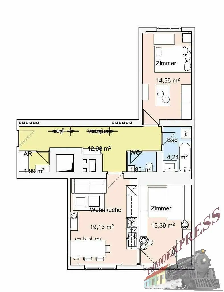 3-Zimmer-Wohnung in zentraler Lage – ideal für  WG   70 m² | 2. Stock  mit Lift