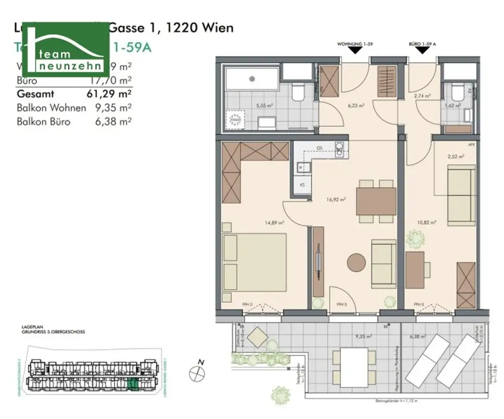 Wohnen & Arbeiten vereint! Für Unternehmer und Selbständige! Moderne 3-Zimmer Wohnung mit großzügiger Freifläche  -  Top-Lage!
