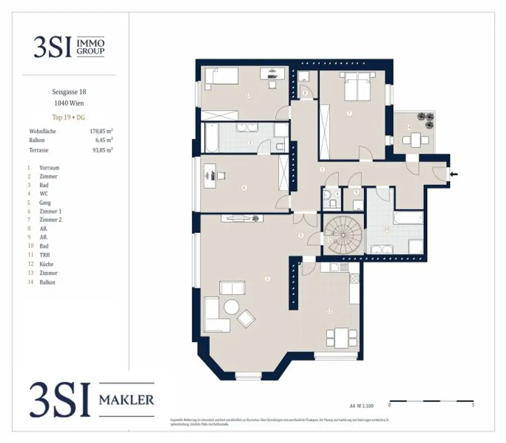 Luxus-Dachgeschoß-Wohnung in exklusiver Lage – 178 m² mit Dachterrasse und Panoramablick über Wien