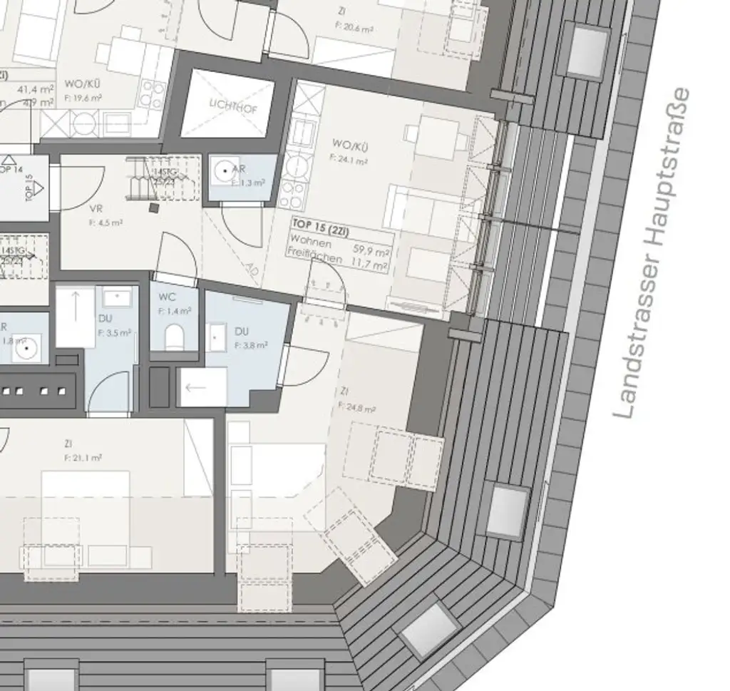 # SQ - EXKLUSIVE DACHGESCHOSSWOHNUNG IN 1030 WIEN - SEIDLGASSE - 2 ZIMMER und TERRASSE - TOP 15