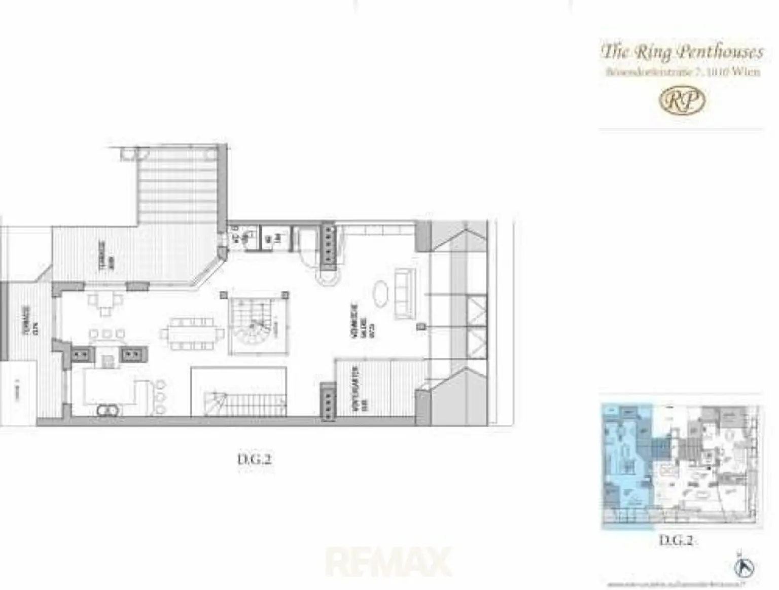 Wohnbereich mit Küche und Terrassen