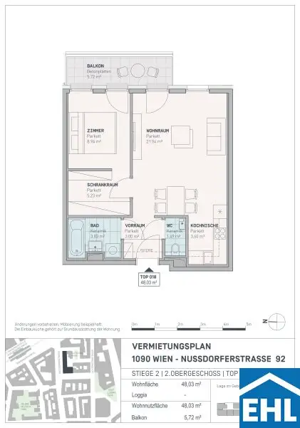 *Ab 01.11* Traumhafte 2-Zimmer-Wohnung mit Balkon in 1090 Wien