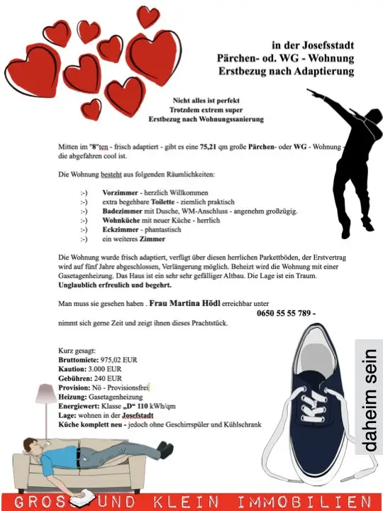 in der Josefsstadt
Pärchen- od. WG - Wohnung
Erstbezug nach Adaptierung