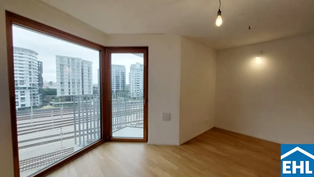 Sonnwendviertel: 1-Zimmer-Wohnung mit Balkon im 9. OG – Fitnessraum, Co-Working & Rooftop-Terrasse inklusive!