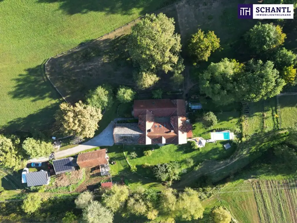 SENSATIONELLES JUWEL! Exklusiver Vierkanthof im Thermenland Steiermark – Wohnen, Reiten & Leben mit Pool und Natur!
