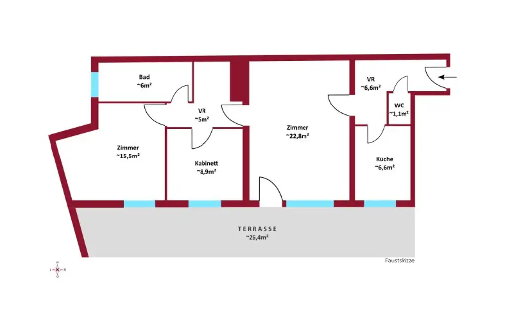 26 m² Panoramaterrasse I Dachgeschosswohnung ohne Schrägen I Klimaanlage I Separate Küche