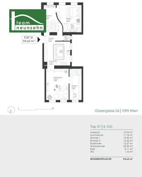 Stilvoll kernsanierte Altbauwohnung beim Servitenviertel mit Design-en-Suite-Badezimmer und Hof-Balkon-Option!