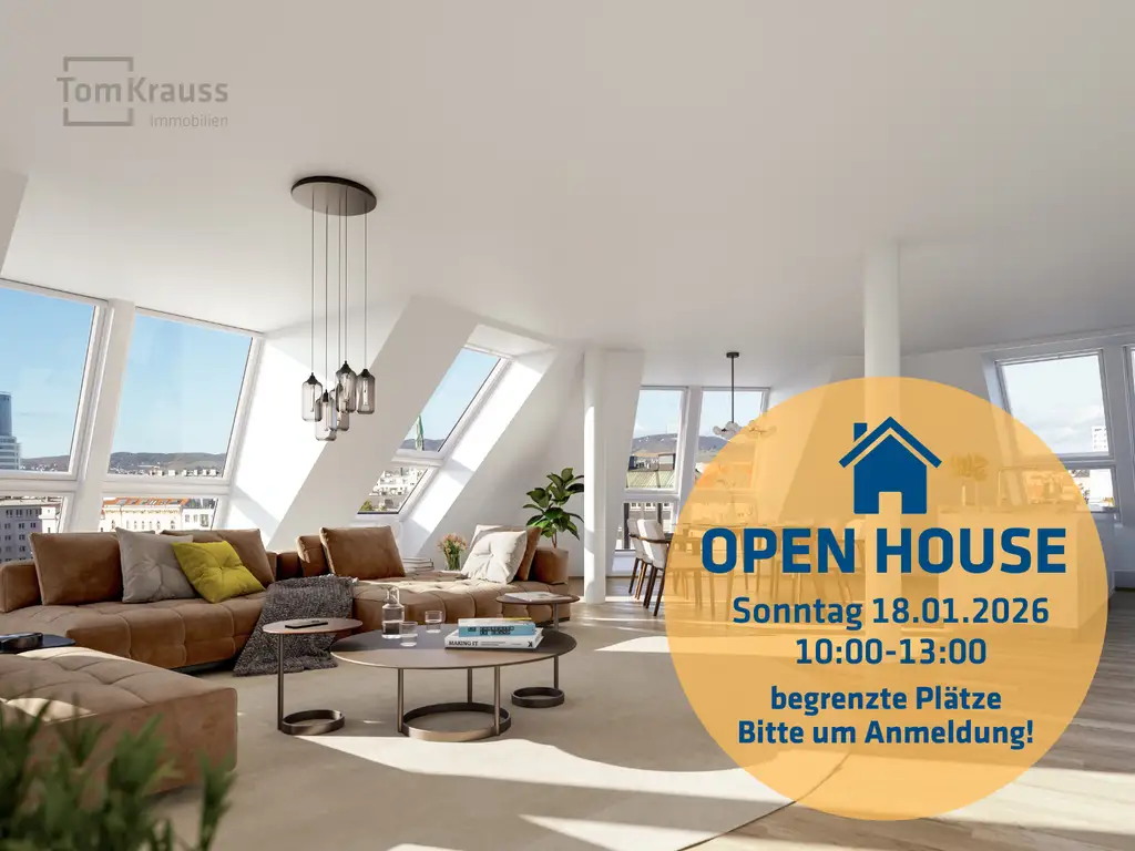 LUXUS PENTHOUSE MIT DACHTERRASSE UND POOL - BLICK AUF DONAUKANAL