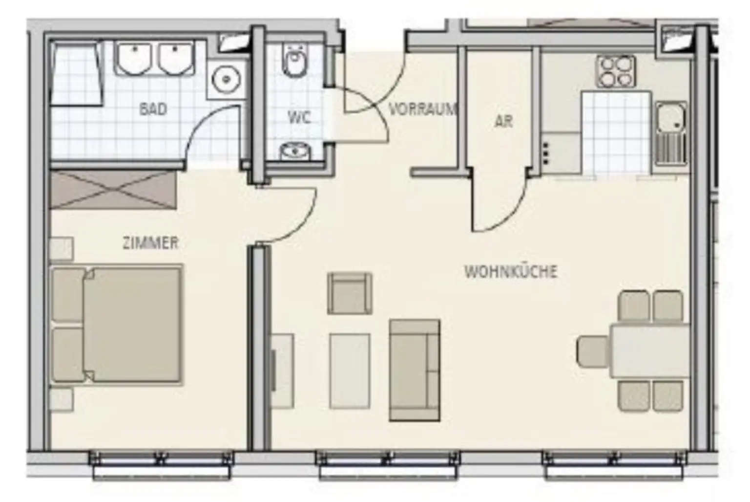 Sonnige 2-Zimmer-Wohnung - Klimaanlage - Sehr guter, gepflegter Zustand - Ausgezeichnetes Raumkonzept
