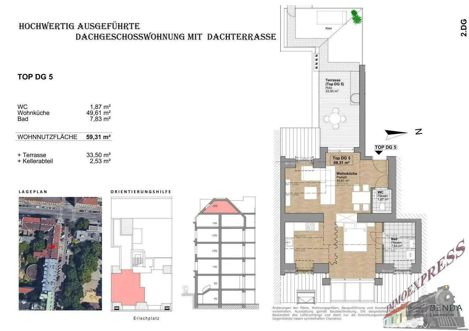 Erstbezug, Sonnendurchflutete 2-Zimmer Wohnung im Dachgeschoss + 33 m² Südwest-Dachterrasse!!